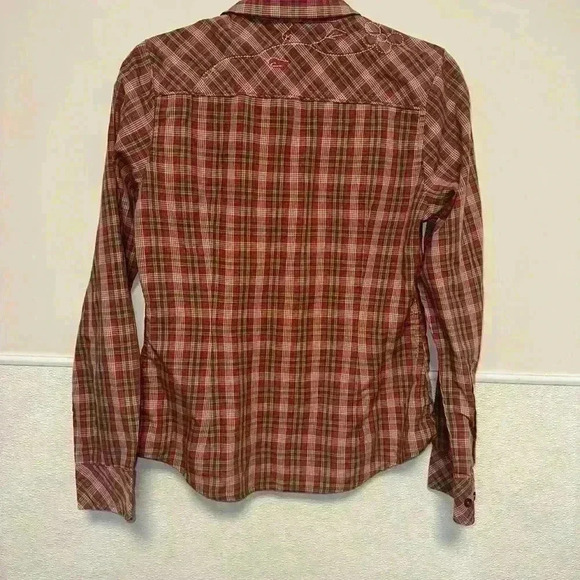 The North Face Plaid Button Up Shirt S/P Red Brown for Women with Embroidery - Picture 11 of 16